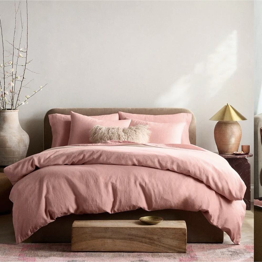 Quince European Linen Duvet Cover Full/Queen Rose Pink Button Closure New In Bag - Picture 2 of 8